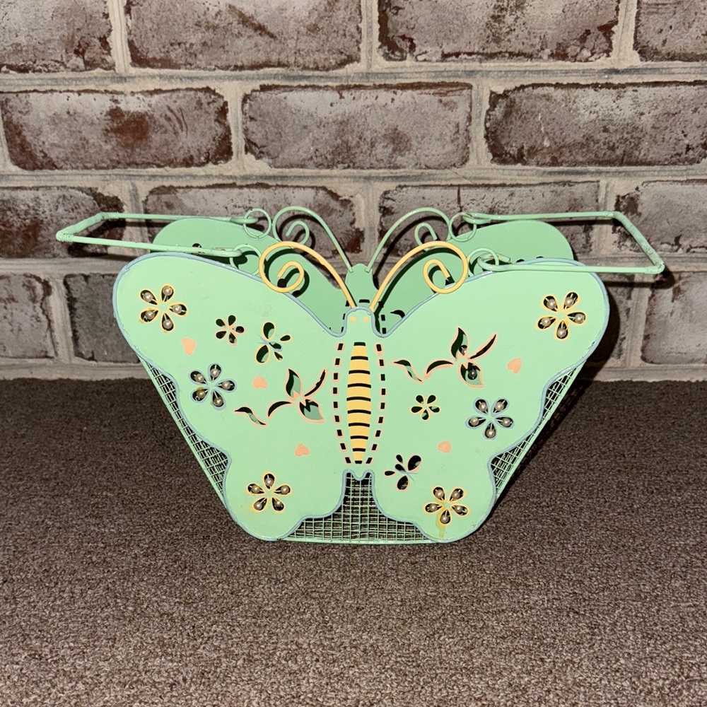 Mint Green Butterfly Metal Basket